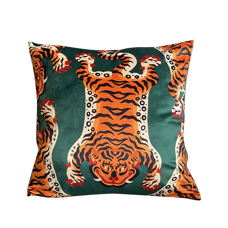 

ARICK Art Cushion Cover Decorative Square Pillow Case Vintage Artistic Tiger Print Soft Velvet Warm Hues Sofa Chair Coussin