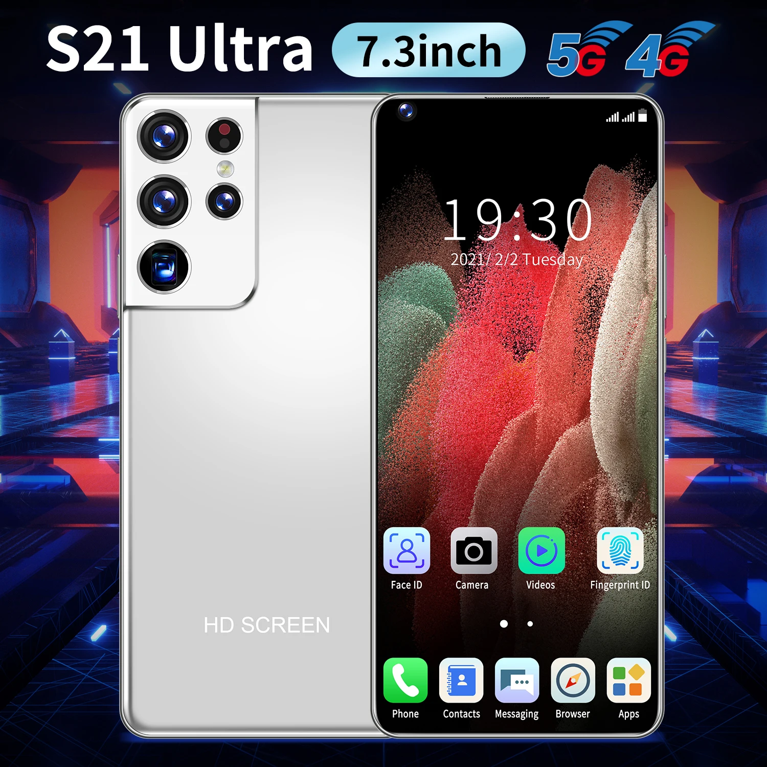 

Смартфон глобальная версия S21 Utra, полный экран 7,3 дюйма, 12 ГБ 512 ГБ, Android 10, разблокированный сотовый телефон с GPS, мобильный телефон с двумя sim-к...