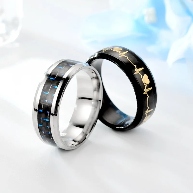 Светящееся кольцо для мужчин и женщин из нержавеющей стали углеродного волокна