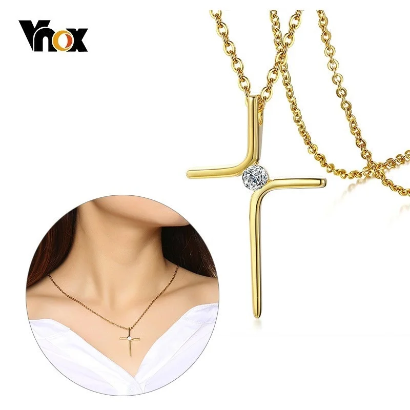 Vnox темперамент крест подвески для женщин ожерелье Золото Тон Нержавеющей Стали