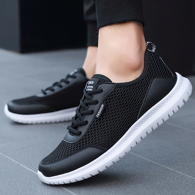 

Summer Men's Mesh Breathable Running Shoes Lightweight and Comfortable Casual Sneakers Fashion Barefoot Shoes Large Size 38-48