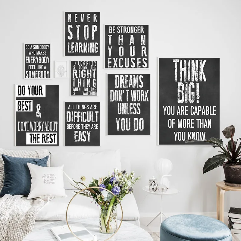 Черно-белый текст Цитата символ градиент буква девиз холст Скандинавская