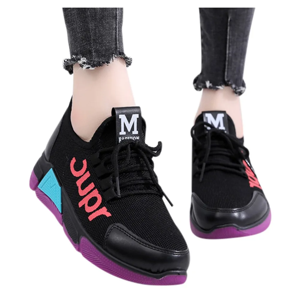 Женские Модные Разноцветные сетчатые спортивные кроссовки на плоской подошве