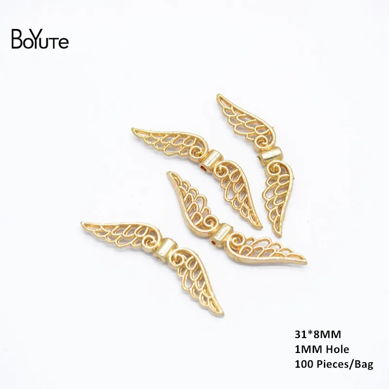 Beads 1-KC Gold BoYuTe(100 шт./лот) 31*8 мм с 1 мм отверстием металлический сплав Ангела крыло бусины Diy ручной работы ювелирные аксессуары оптом - Цвет: Beads 1-KC Gold