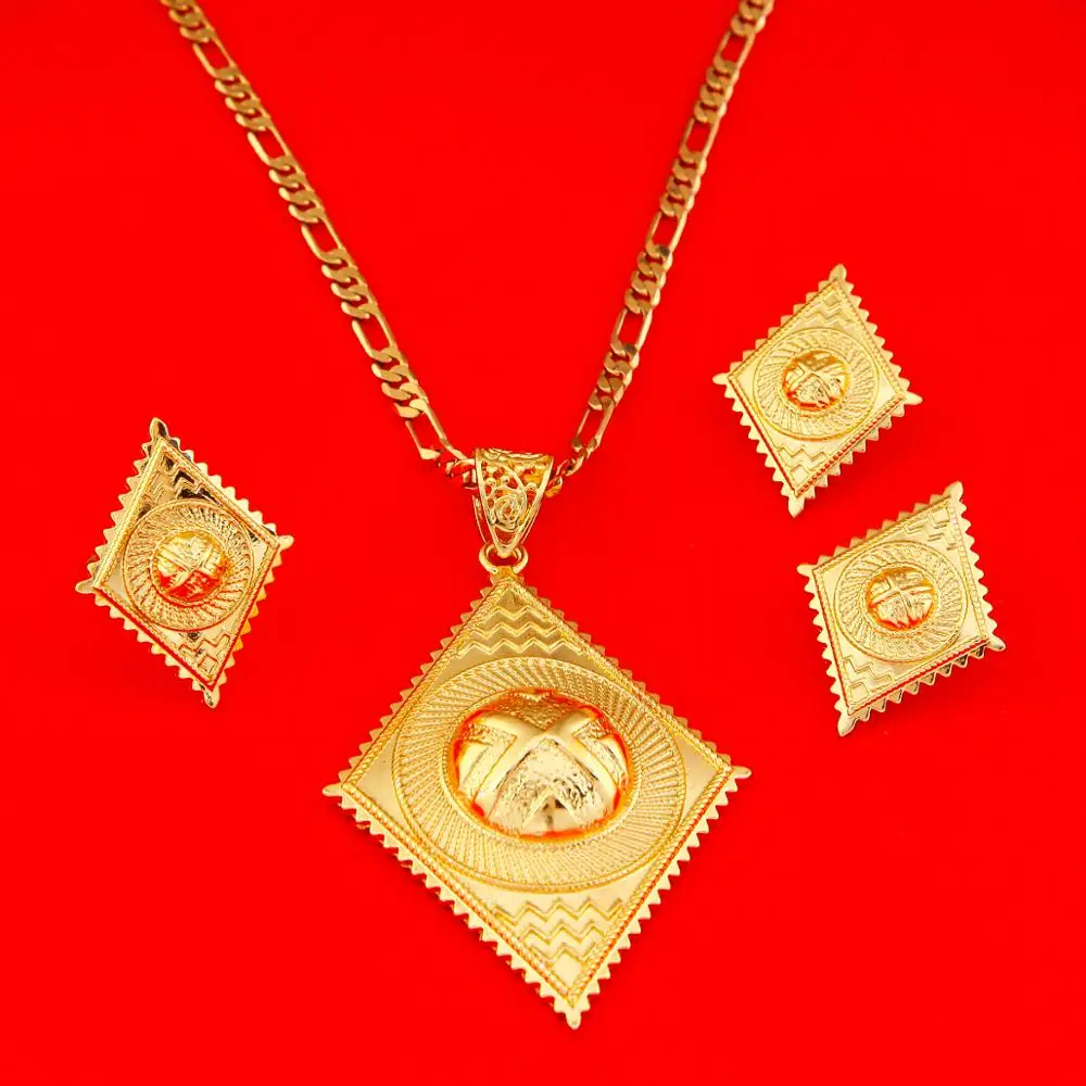 Комплект ювелирных изделий эфиопского золотого цвета Habesha эритрейские