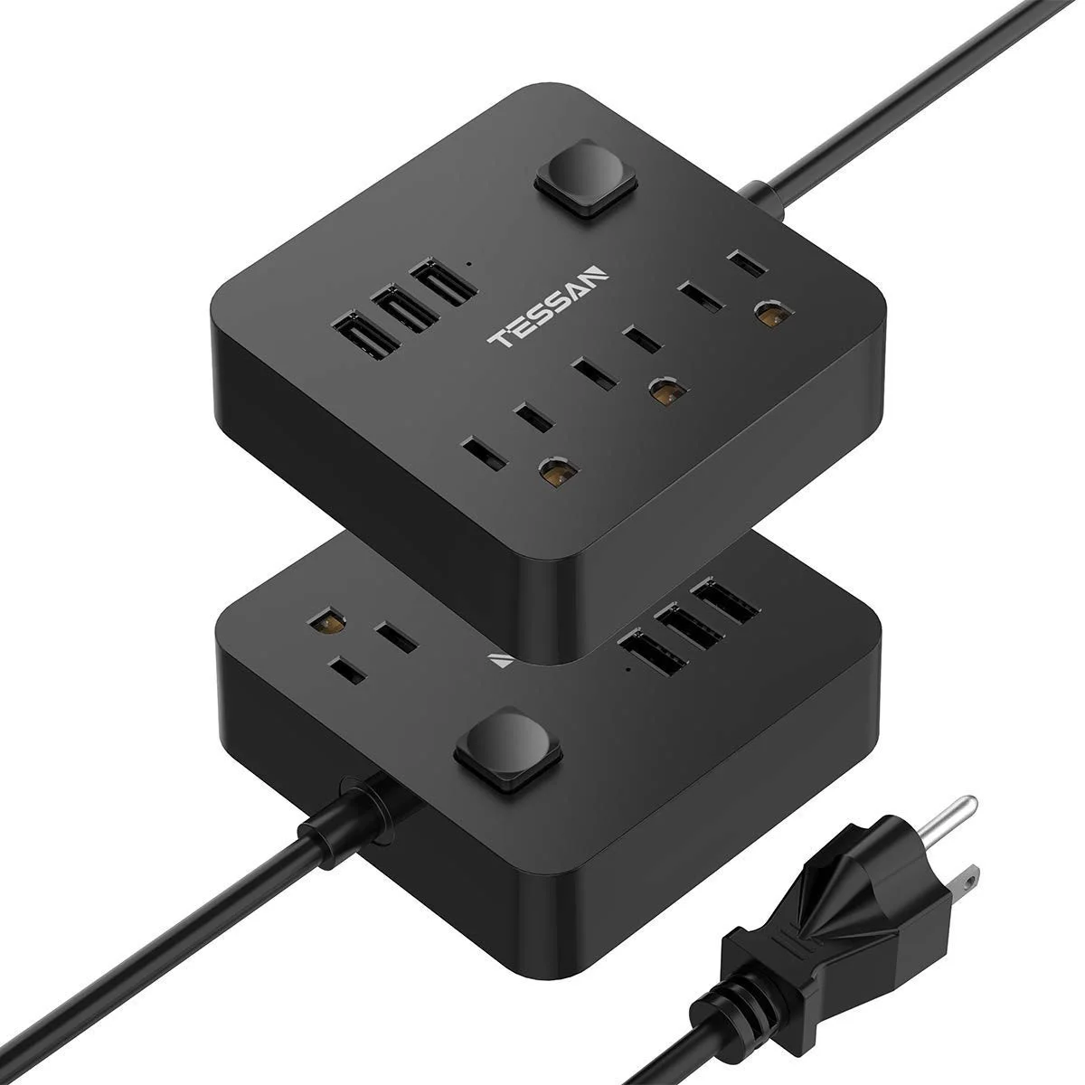 

TESSAN US Plug Electrical Socket Power Strip with 3 AC Outlets 3 USB Ports Overload Protector 5ft Extension Cord For Home Office