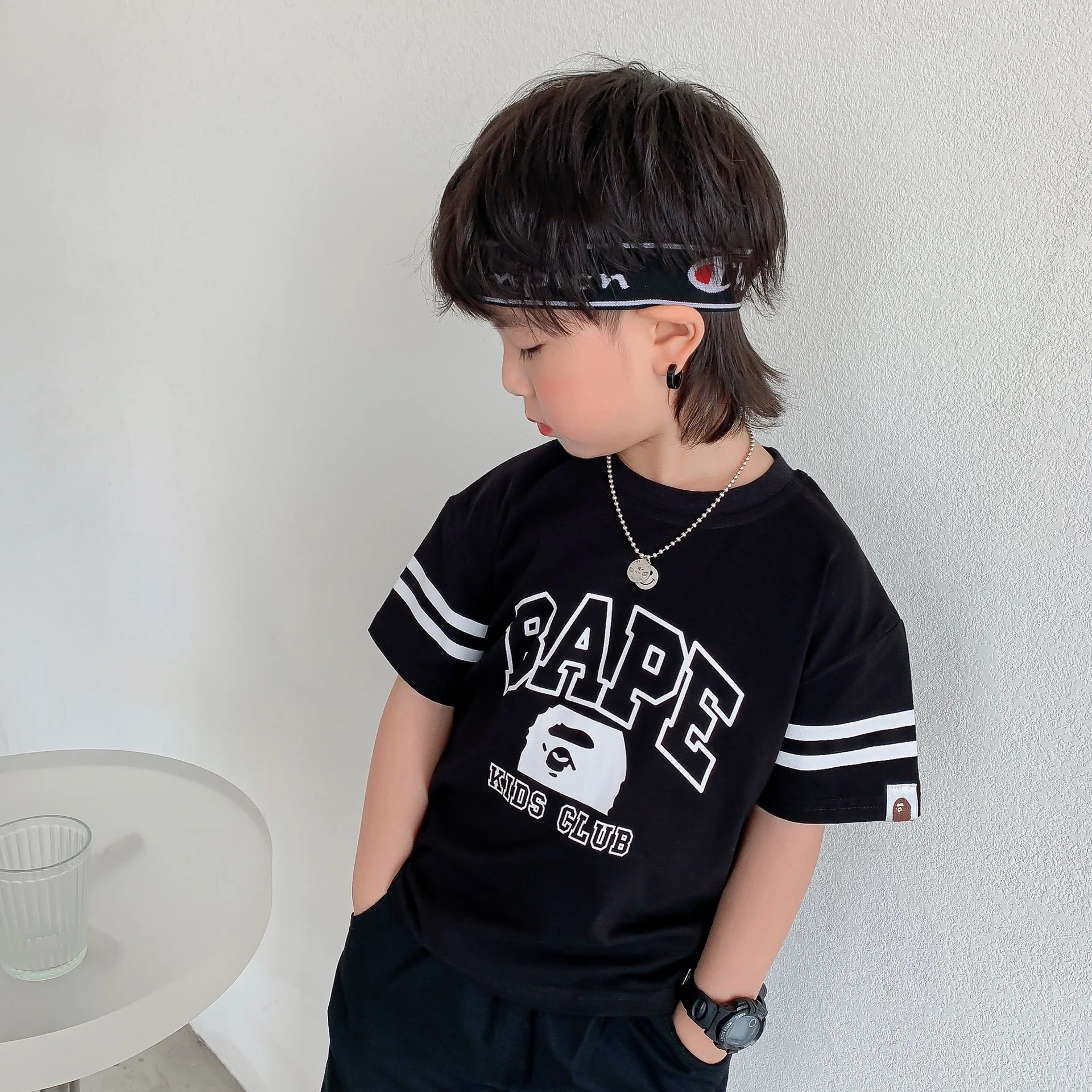 

2021 Summer New Children's Short Sleeve T Shirt Baby Boys Solid Arrow O- Neck T-shirt Kids Letter Print Casual Top Tees 2-9 Year