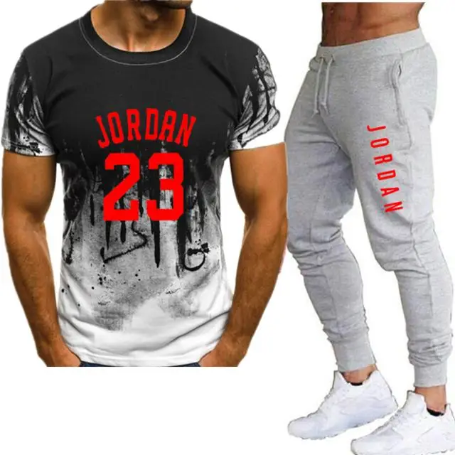 2 шт. мужской костюм Jordan 23 футболка брюки 2020 летний спортивный для бега
