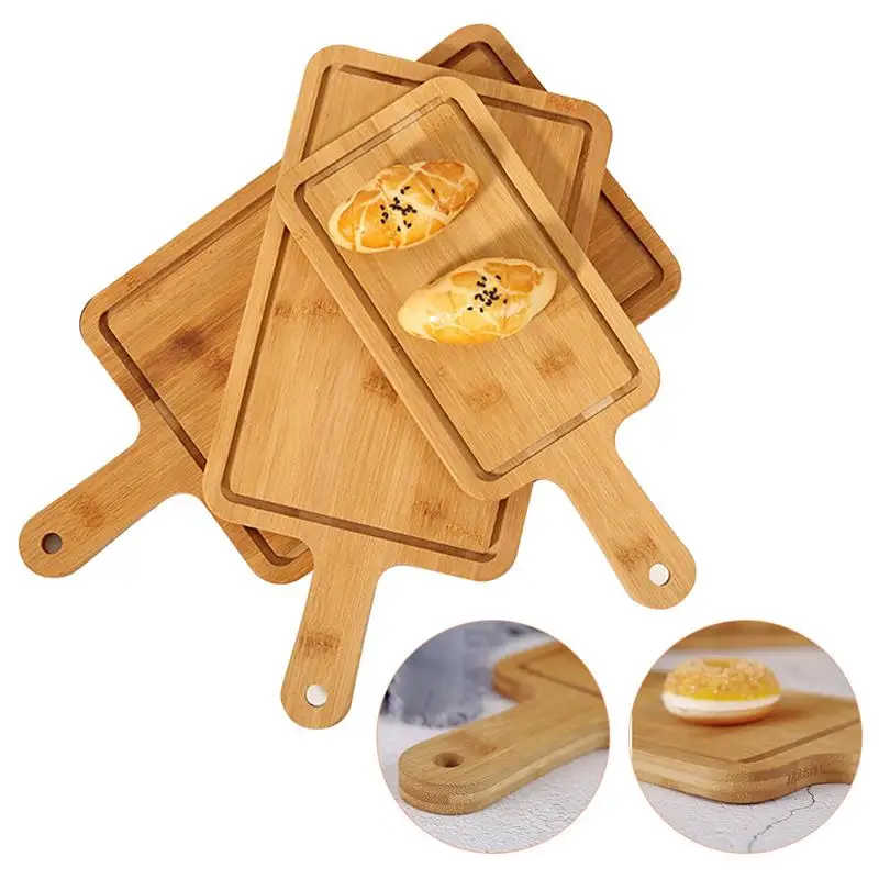 

1PC Four Sizes Japanese-Style Wooden Fruit Tray With Handle, Creative Bread Sushi Tray Pizza Tray High-Quality Solid Wood Tray