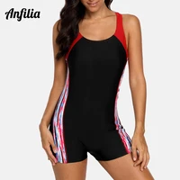 anfilia women one piece sports swimsuit athletic racerback swimwear pad bikini boy leg beach wear bathing suits printed monokini