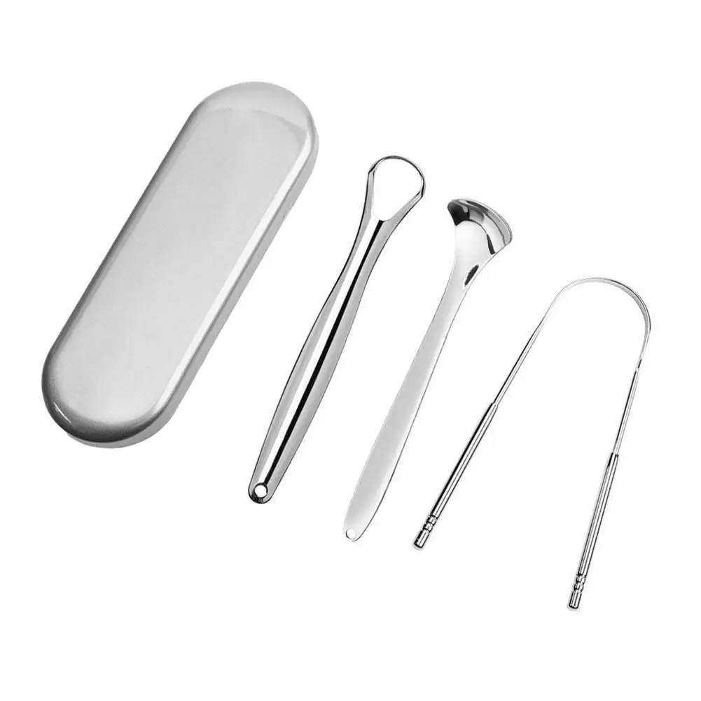 

3 Pcs Tongue Cleaner With Travel Handy Case Steel Tongue Scraper Metal Brush Dental Kit Care Dental Tool Adult