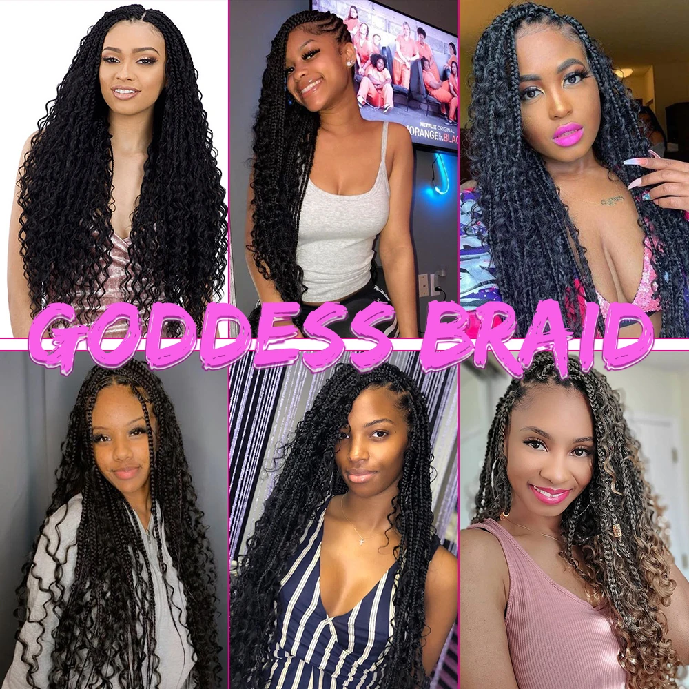 Synthetic Goddess Box Braids Crochet Hair With Curly End Bohemian Omber Braiding Hair Extensions 14&22 Inches Crochet Braid Hair images - 6