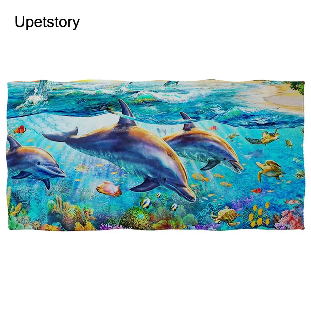 

Мягкое хлопковое банное полотенце Upetstory с принтом дельфина для лица, красочное Спортивное тряпка для ванной комнаты для взрослых и детей