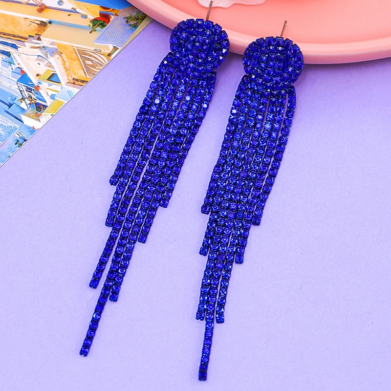 

ZOSHI Ladies Blue Green Variety Retro Long Tassel Earrings Rhinestone Cubic Zirconia Young Party Jewelry Accessories Gift