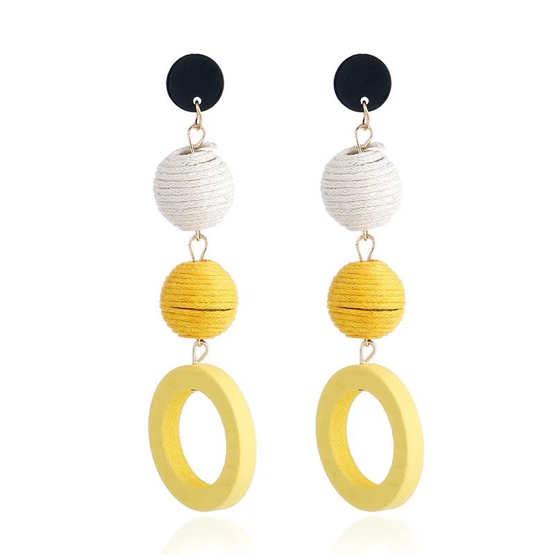 Новые поступления модные длинные деревянные круглые висячие серьги льняная