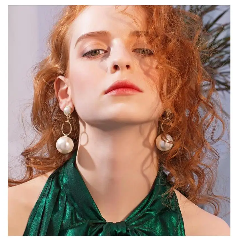 Новый золотой Цвет большой искусственный жемчуг Круглые Серьги капли серьги для