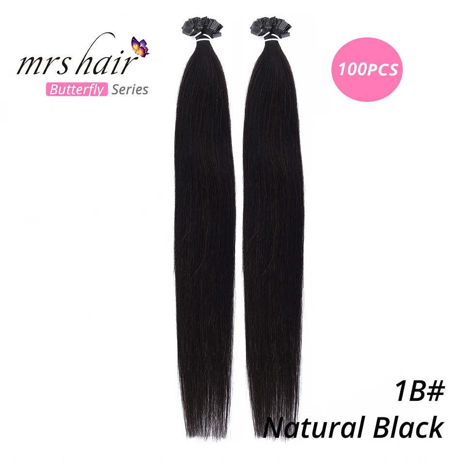MRSHAIR предварительно скрепленные плоские волосы для наращивания 1" 18" Искусственные волосы одинаковой направленности прямые капсулы жидкий кератин волосы - Цвет: KFT1B-100