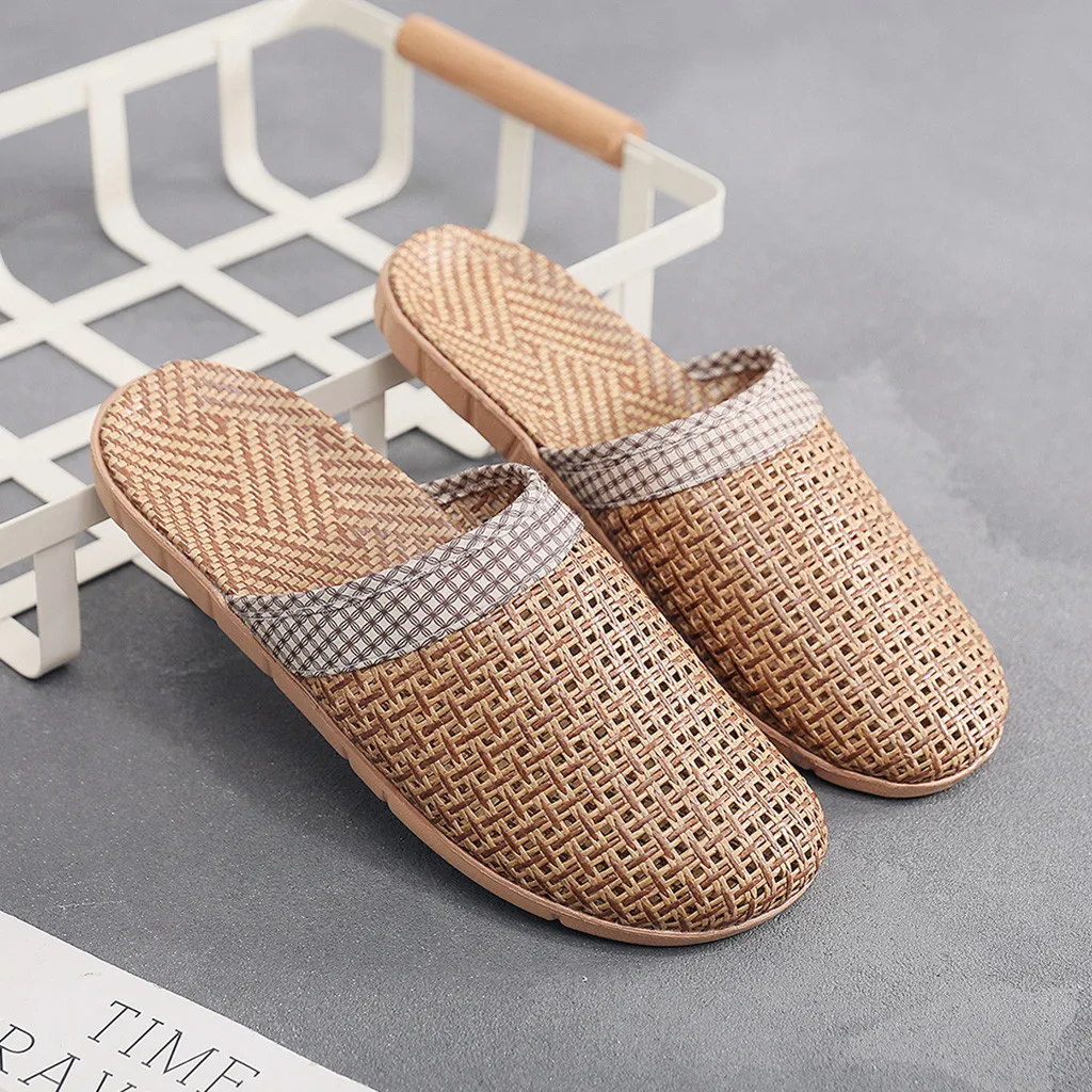 Мужские тапочки льняные Новые Летние повседневные шлепанцы льняная домашняя