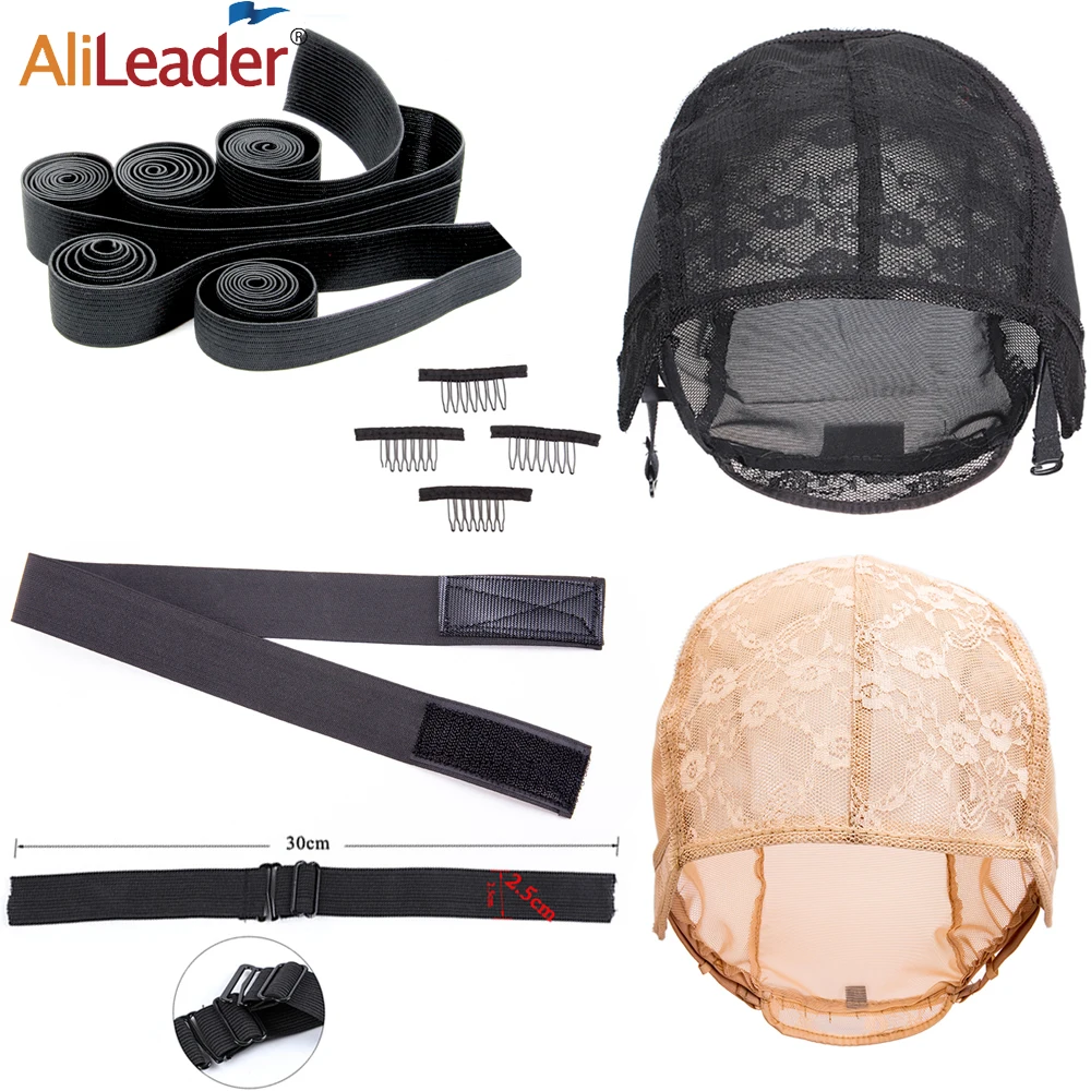

Парик Alileader, шапочка для изготовления париков с регулируемой эластичной лентой, 1 шт., кружевная тканая шапочка, 1 шт. эластичная лента, 4 шт. ис...