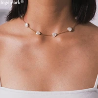 gothic baroque pearl heart choker necklace wedding love fashion jewelry korean tiny unique bead chain necklace for women