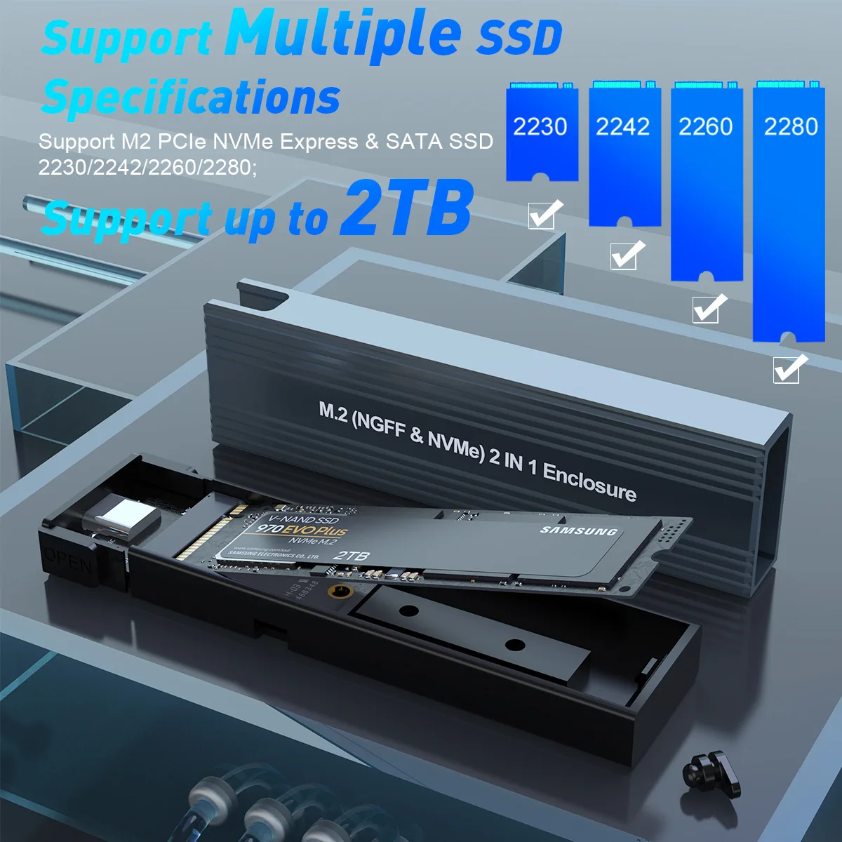 Чехол для M2 SSD футляр NVME M.2 на USB 3 1 адаптер с OTG PCIE NGFF SATA M/B Key 2230/2242/2260/2280 двойной