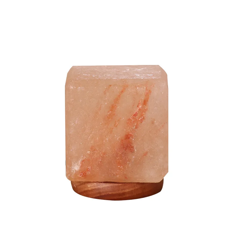 Square Creative Crystal Salt Lamp Bedroom Bedside Living Room Nightlight Decoration Wooden Base Table Led Christmas Lights |