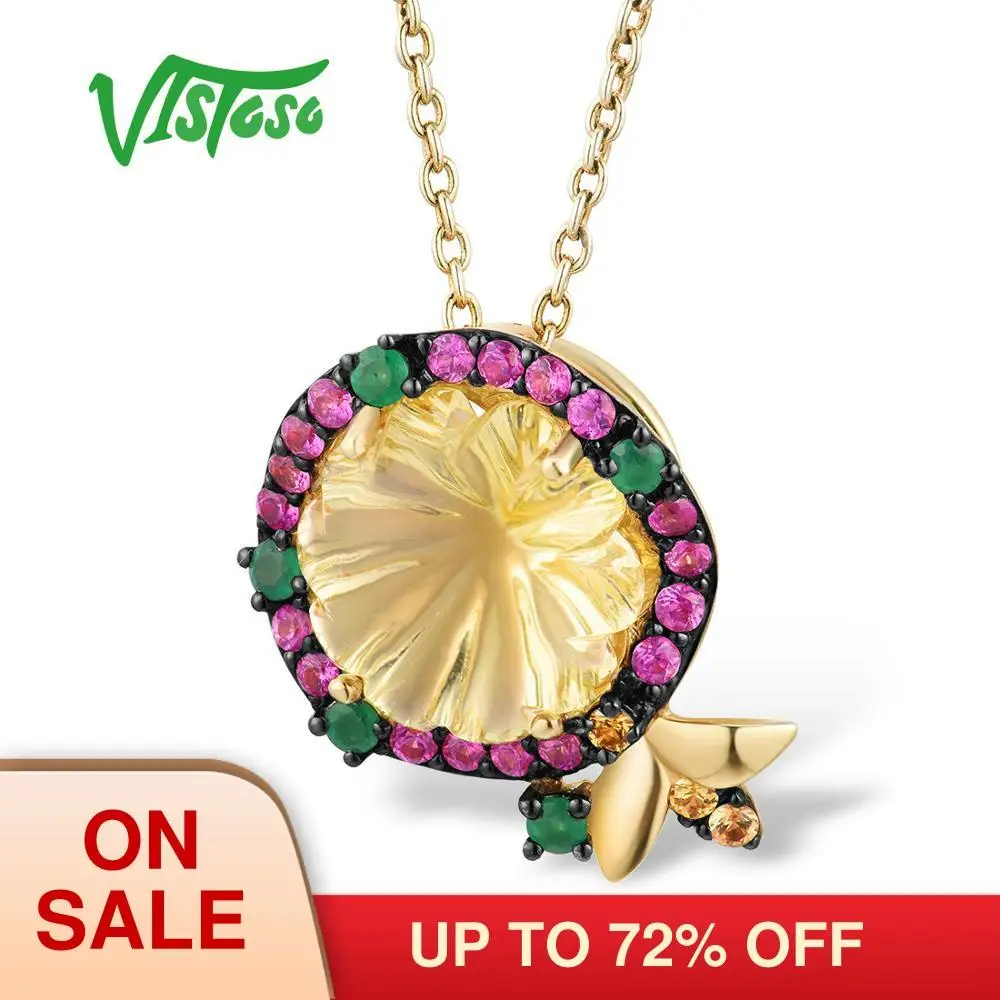 Женская Золотая подвеска с сапфиром VISTOSO желтая/Розовая Подвеска из розового