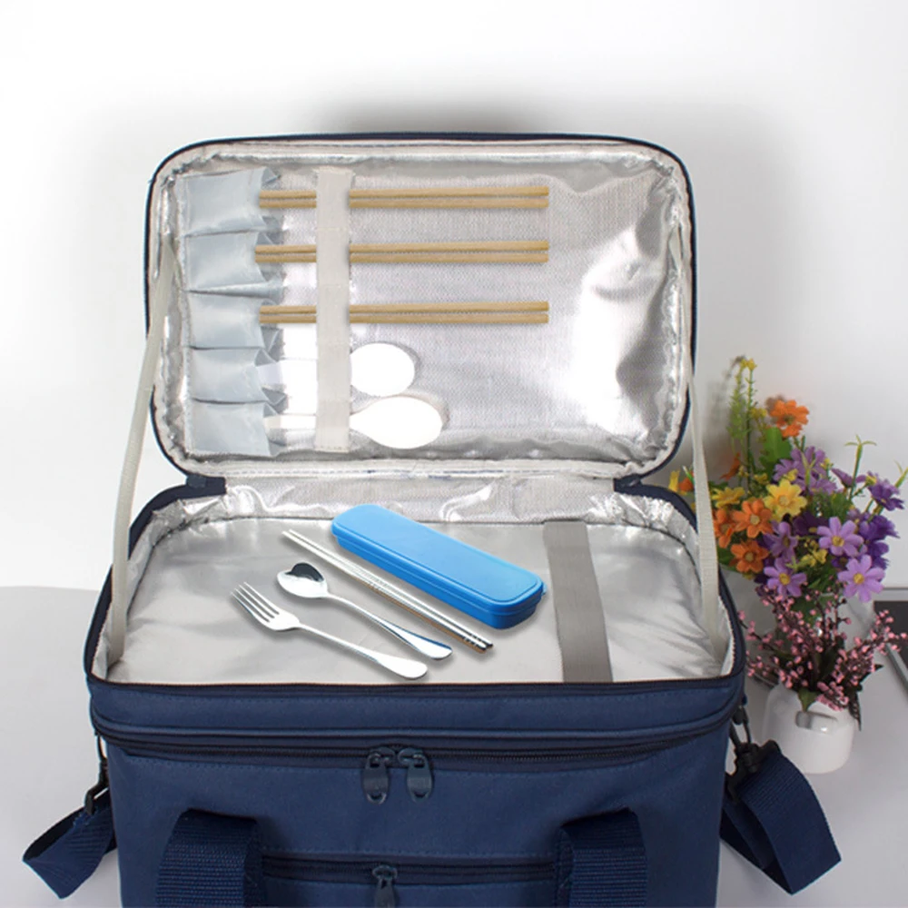 

Double layer Insulated Thermal Lunch Bag Large Capacity Travel Outdoor PicnicLunch large double ice pack lunch box bag