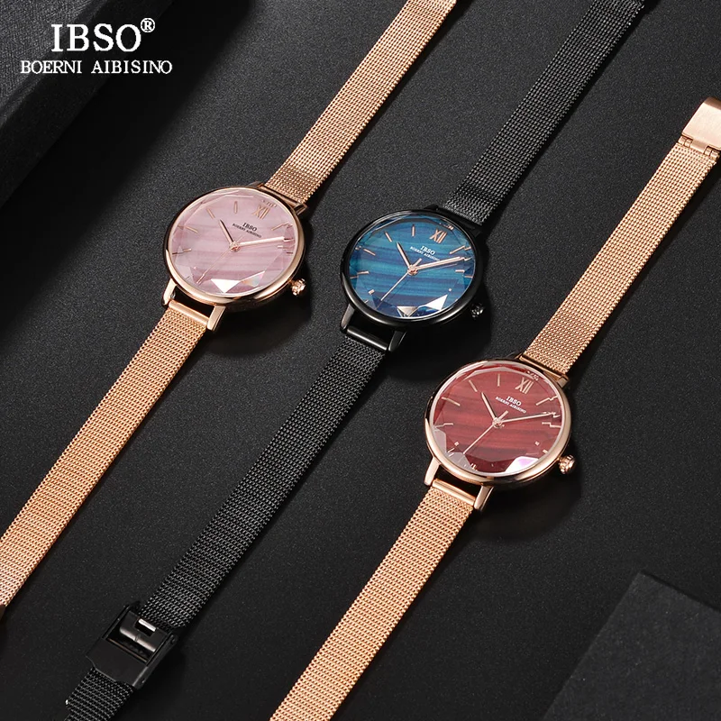 Часы наручные IBSO женские кварцевые со стеклом с сетчатым ремешком из нержавеющей