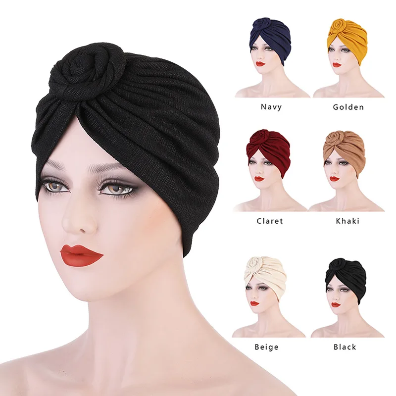 

Bonnets For Women Fashion Multifunction Stretch Cotton Flower Headscarf Hat India Baotou Hat Knotted Turtleneck Hat 475