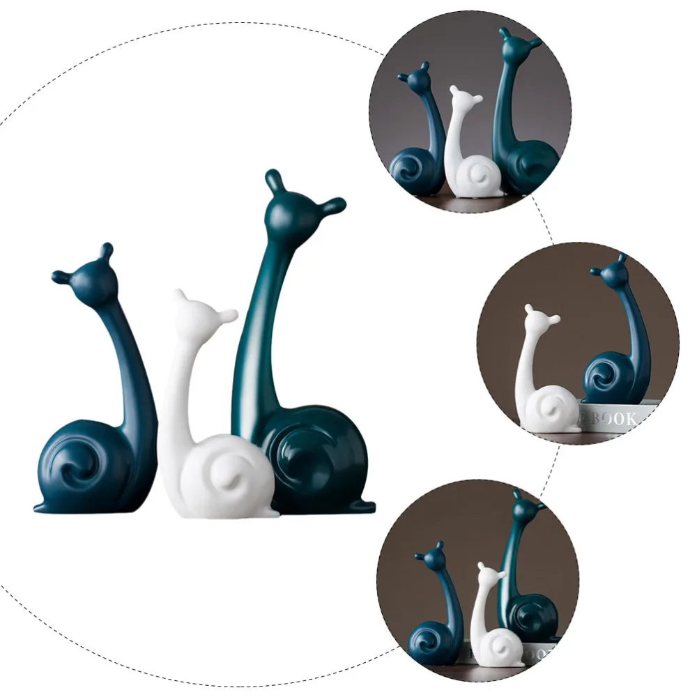 

3Pcs Creative Snails Figurine Ornament Household Ceramics Art Adornment