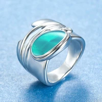 vintage big green blue zircon finger ring luxury female male silver color wedding fashion party promise s for women