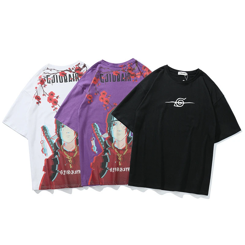 

Japanese Cartoon Anime T-shirt Itachi Print Tee Streetwear Harajuku T Shirts Cotton Black Casual Hip Hop Women Couple Shirts