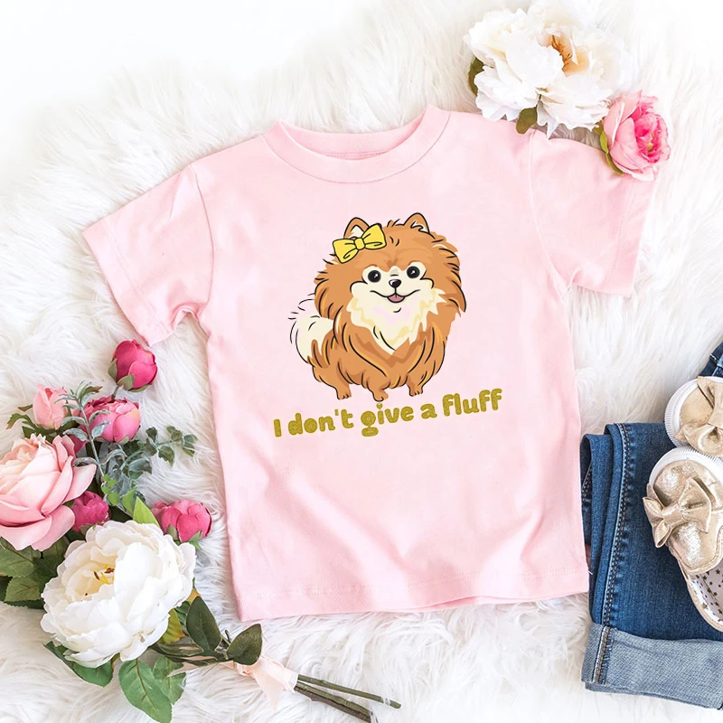 

Pomeranian Pom I Don'T Give A Fluff Funny Kids T-Shirt Clothes Children Gift Kawaii Animal Print Tops For Girls TShirt Harajuku