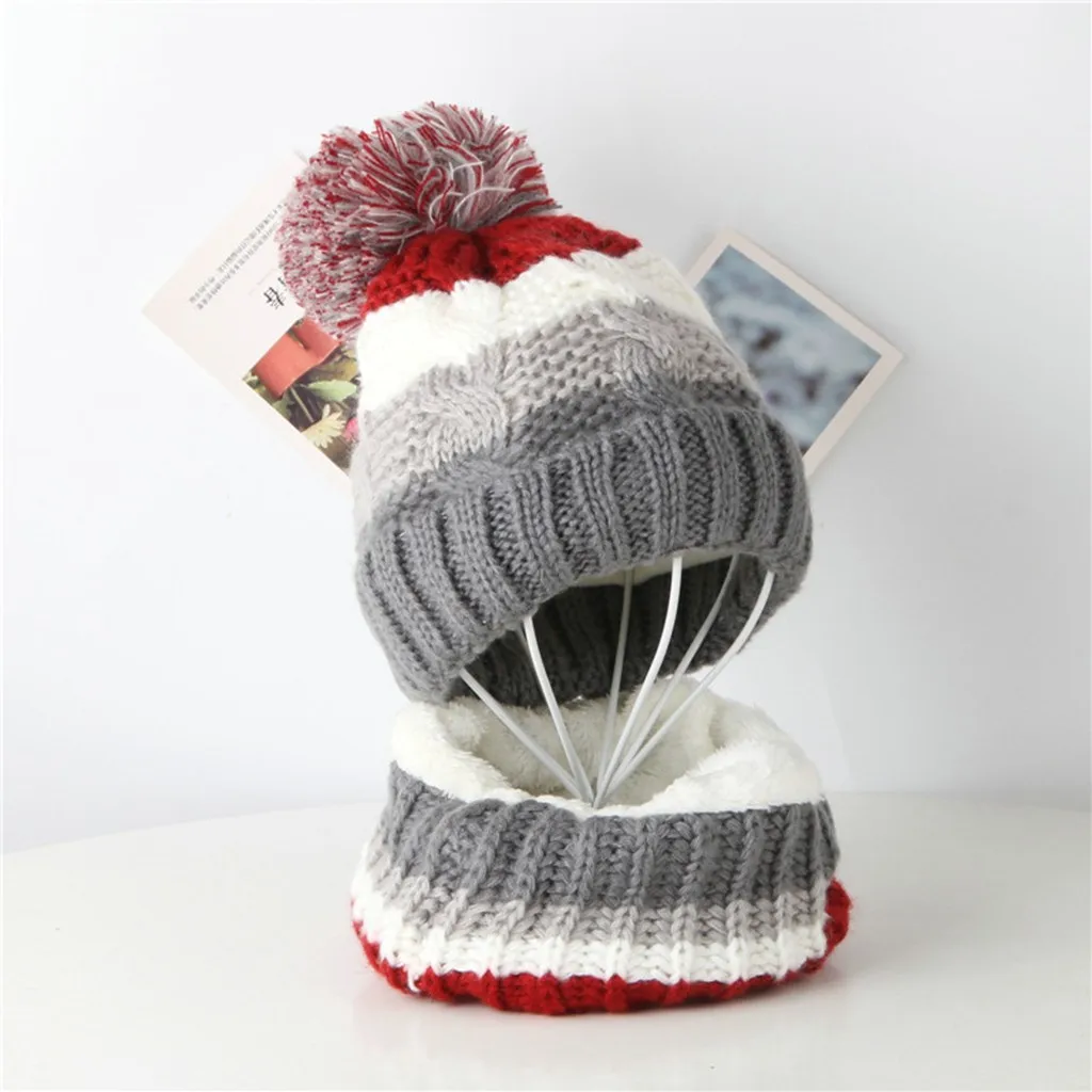 TELOTUNY 2pcs Toddler Girl&ampBoy Winter warm thick Knit hat Baby Beanie Hairball Wool Cap Children Crochet cap Scarf set ZN13 | Детская