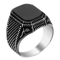 fashion men cool square zircon ring punk black stainless steel punctiform ring vintage hip hop ring bijoux