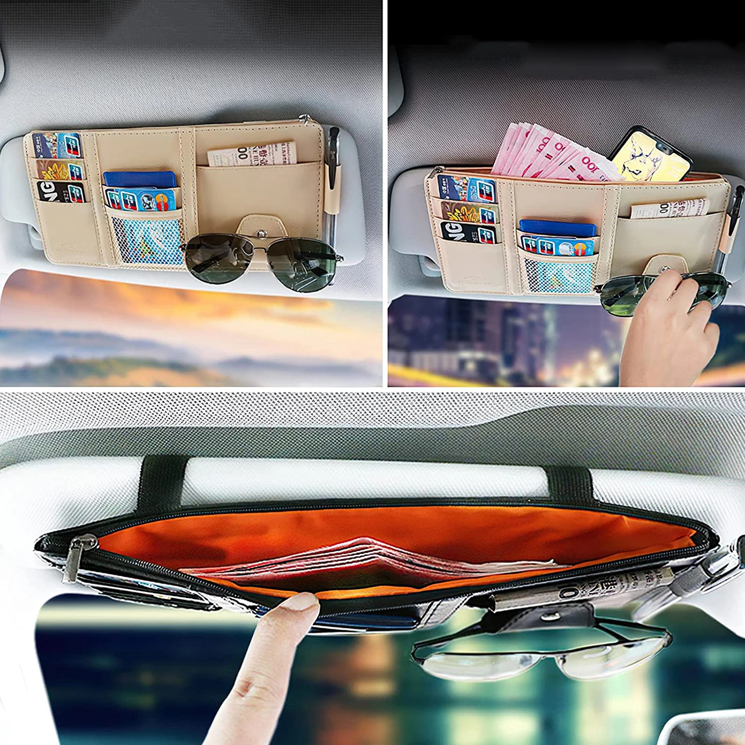 

Car Sun Visor Organizer Pen Card Holder CD DVD Organizer leather Storage Box Sunglasses Clip Stowing Tidying Auto Accessories