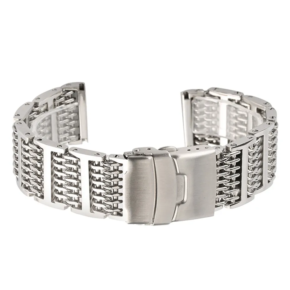 

Luxury Shark Stainless Steel Watch Bands 20/22/24mm Silver/Black/Gold Folding Clasp Watch Straps+2 Spring Bars