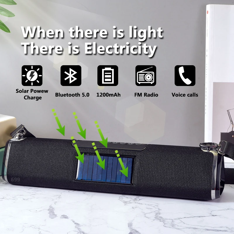 20W Soundbar Portable Bluetooth Speaker Column Music Center Solar Power Bank Boombox waterproof Home Theater Handsfree FM TF AUX