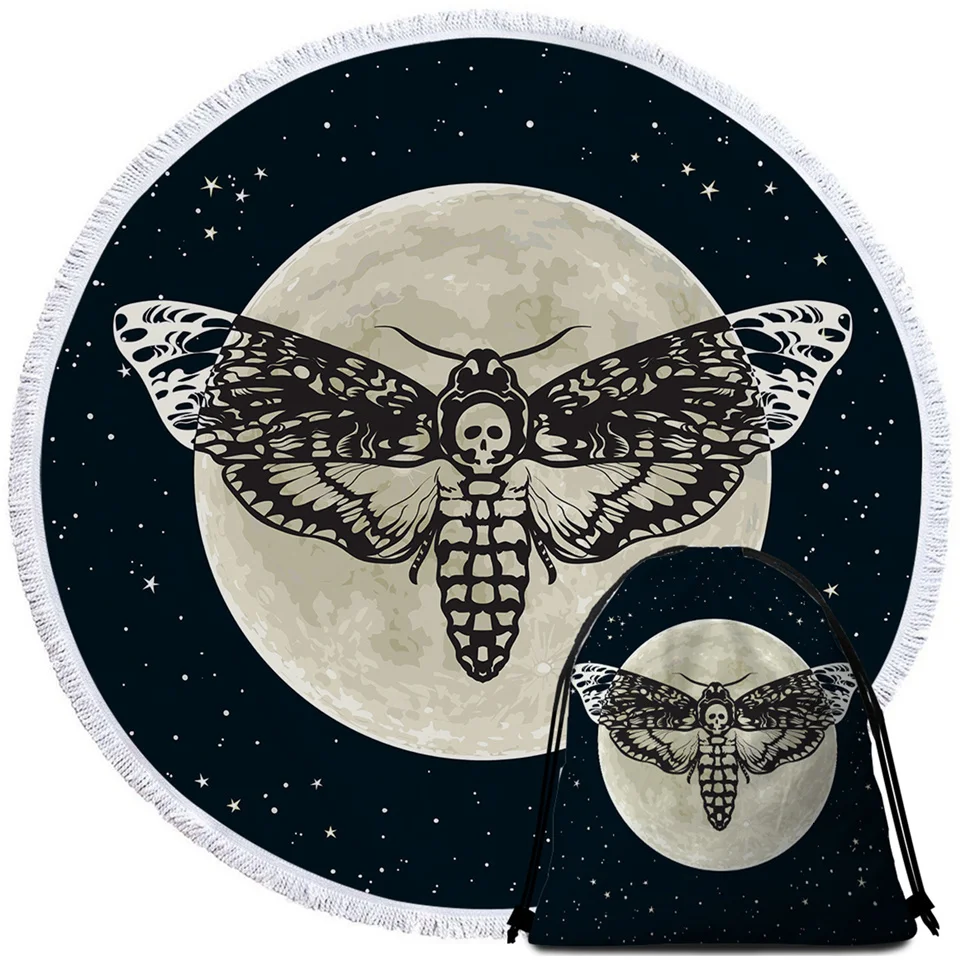 Постельное белье Outlet Death Moth круглое пляжное полотенце Готический Череп полотенце большое для взрослых бабочка Toalla кисточкой Луна галактика коврик для пикника