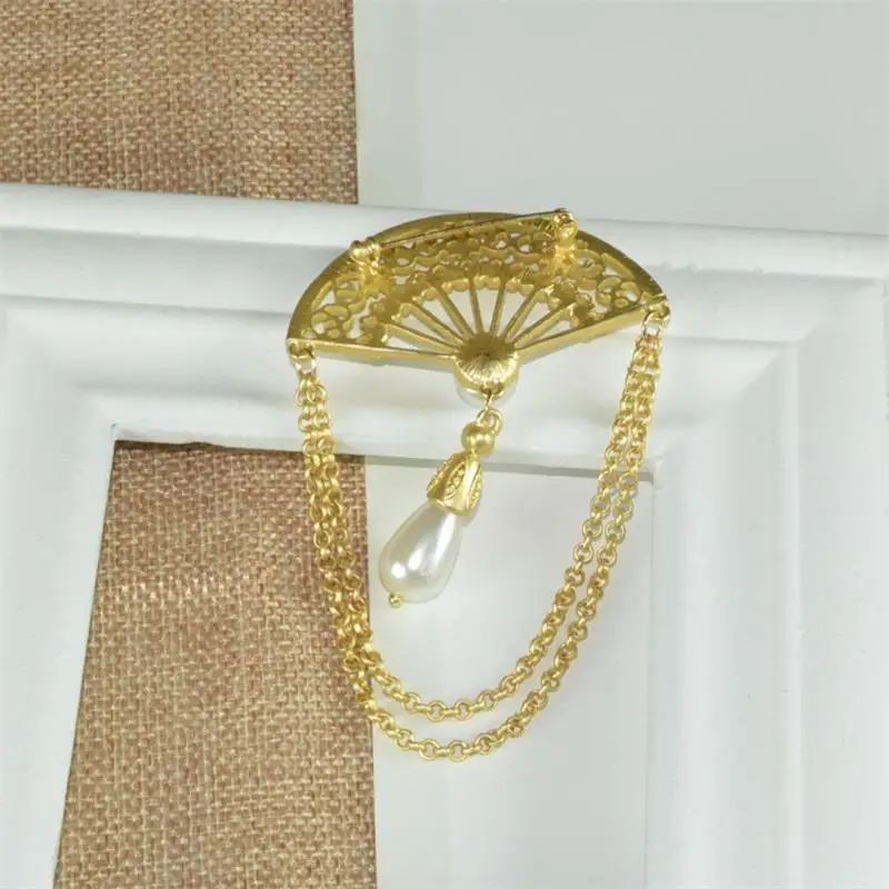 F. J4Z Новые Роскошные Броши для женщин Barroque имитация жемчуга Rhinesetone Tassel Fan образные штифты и серьги Ювелирные изделия Подарки
