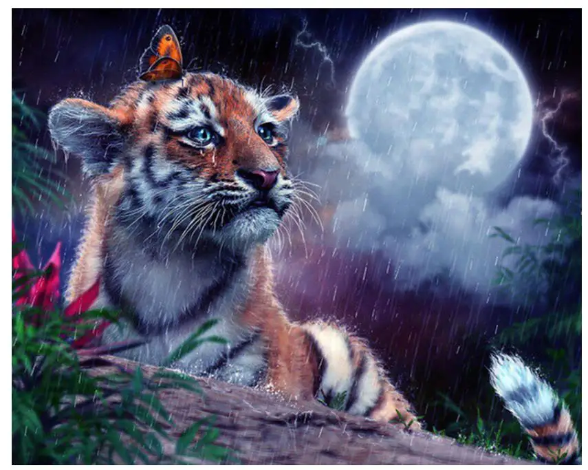 moon diamond embroidery painting full small tiger mosaic tapestry by number dotz wall art decor special gifts | Дом и сад