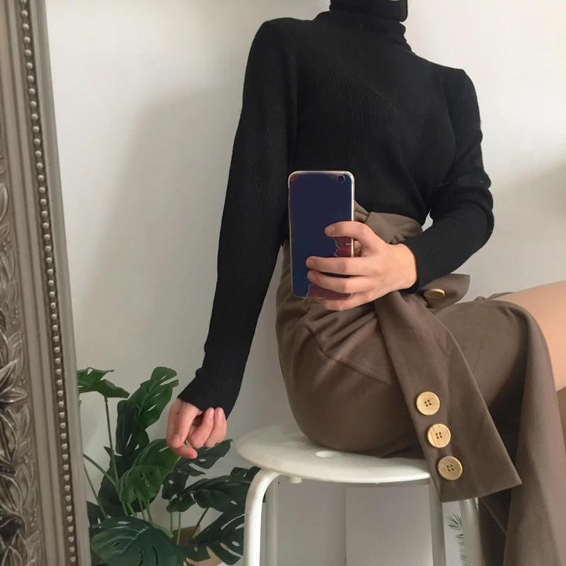 RICININA Женская длинная юбка 2020 пуговиц с поясом одноцветная Ретро стиль юбки для