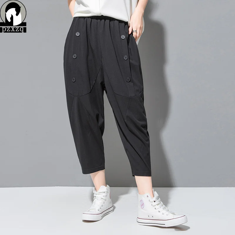 

Брюки-султанки женские укороченные с эластичным поясом, свободные тонкие повседневные штаны-шаровары с завышенной талией, большие размеры,...