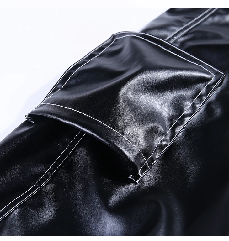 

High Waist Black Faux Leather Pants Lady fashion Sexy straight pants Loose Pencil Trousers Elegant Pocket tooling Streetwear