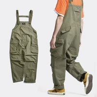 safari style multi pocket bib overalls men streetwear jumpsuits baggy work cargo pants mens solid colour bib trousers