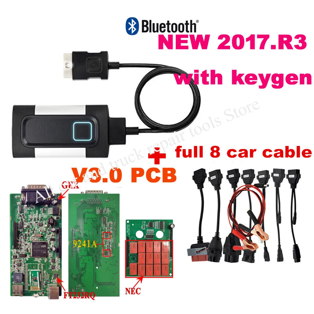 2017R3 keygen Vdijk Pro VD TCS лучший V3.0 PCB Bluetooth для delphis ds150e автомобильный детектор