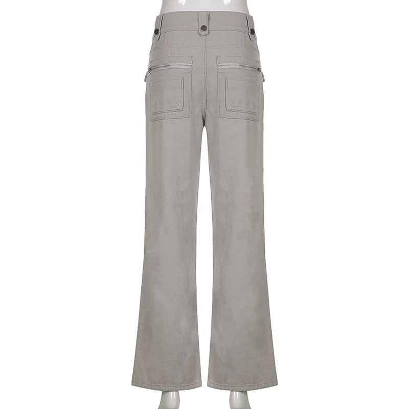 Джинсы-карго Rapcopter женские с рюшами серые брюки завышенной талией на молнии