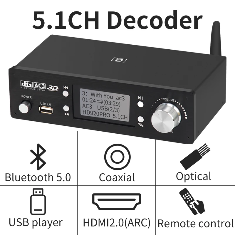 5.1CH HD аудио декодер Bluetooth 5 0 приемник Dolby атмосферs DTS AC3 HDMI2.0 4K 3D - Цена: 8583.42