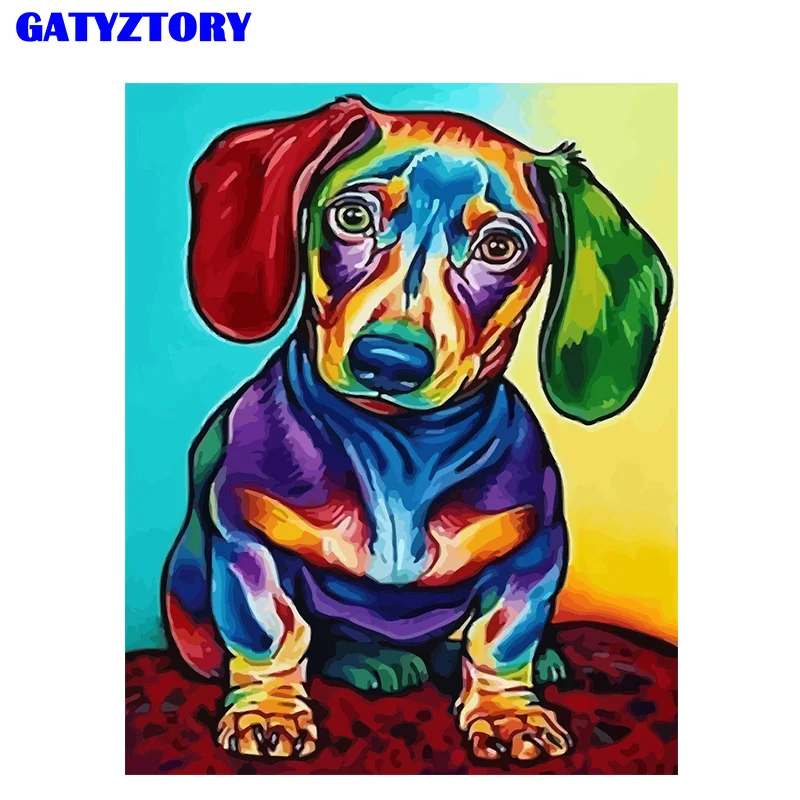 

GATYZTORY Frame Color Dog Diy Painting By Numbers Kit Animals Paint By Numbers Canvas Painting Wall Art Picture For Living Room